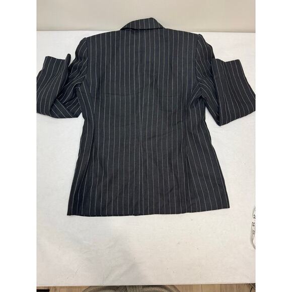Vintage 1980 Women Cinched Blazer Double Breasted Linen Stripe Shoulder Pads 8P - Picture 10 of 11